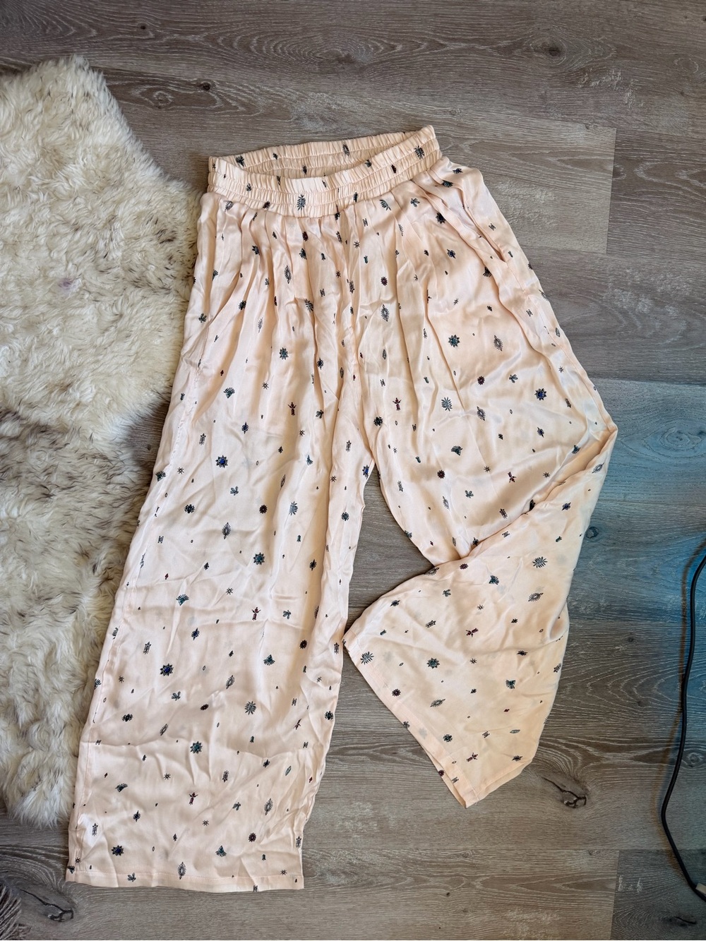 Mara Silky Blush Speckled Wide-Leg Lounge Pants